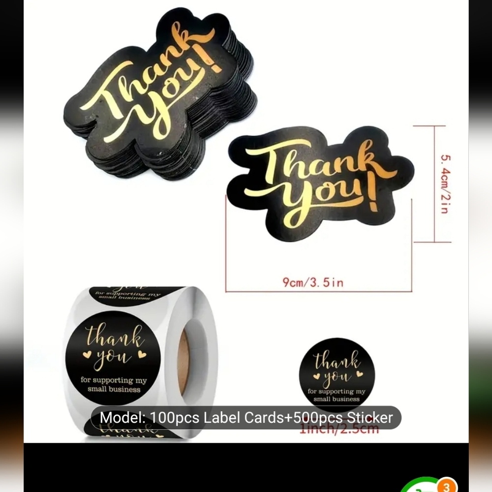 Thank You Cards & Stickers Set. 600 Count Total. 500 Stickers, 100 Cards - Picture 2 of 2
